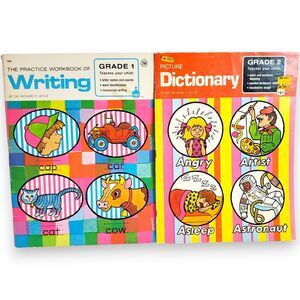 Vintage 1974 Educational Workbook Set, Writing & Picture Dictionary Grades 1 & 2